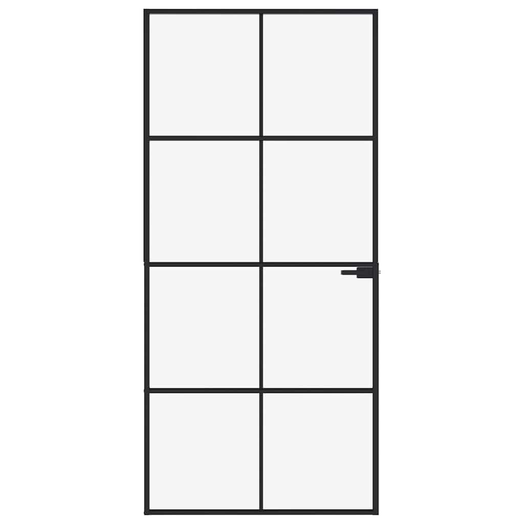 Drzwi wewnętrzne czarne 93 x 201,5 cm szkło hartowane i aluminiumSprzęt Materiały budowlane Drzwi Drzwi domowe