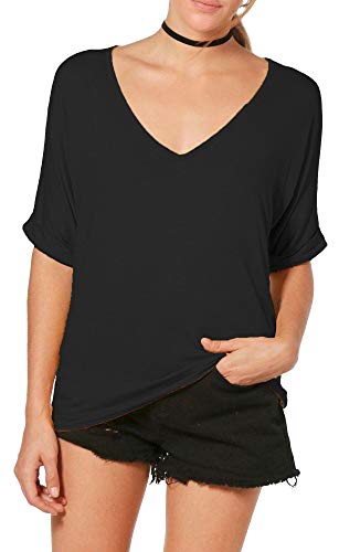 Re Tech UK - Camiseta Ancha para Mujer - Cuello de Pico y Manga murciélago con Vuelta - Estilo Informal y Holgado - Negro - XXXL - UK 24-26/EU 52-54 Cover