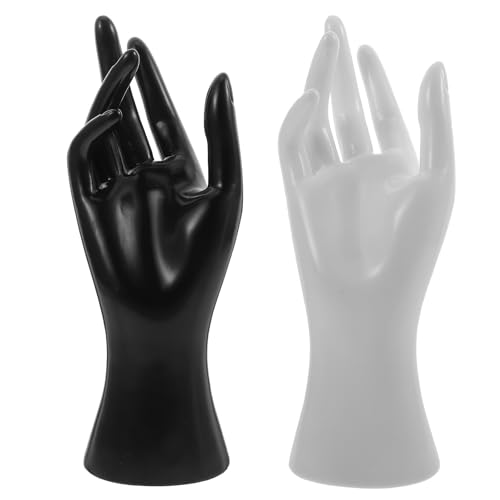 Yardwe Soporte para Pulseras y Anillos 2 Piezas Exhibidor Artístico Forma de Mano Molde Decorativo Negro y Blanco para Organización y Exhibición de Joyería