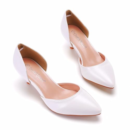Women Pointed Toe High Heel Pumps Wedding Bridal Shoes Evening Party Dress Shoes 5Cm Closed Toe Low Heel4