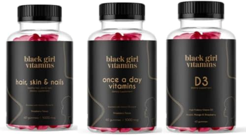 Black Girl Vitamins Look Good Feel Good Bundle – Hair Skin & Nails, Vitamin D3 2000IU & Once a Day Multivitamin - Women's Supplement Bundle – Energy, Immunity & Beauty Support