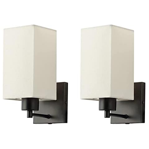DCOC Wall Sconces Battery Operated Fabric Shade Wall Lights Battery Powered Indoor Lighting Fixtures No Wires Required Install Wall Lamp (Color : Fabric shade wall sconces) Cover