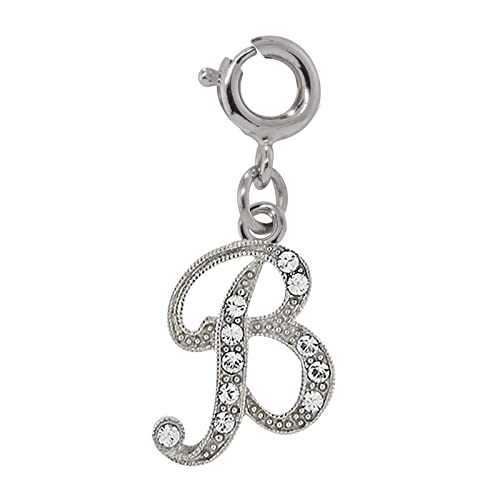 1928 Jewelry Silver Tone Sparkling Crystal B Initial Bracelet Charm with Spring Ring Clasp