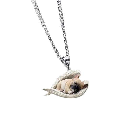 Feizikaw Collar con Colgante Collar para mascotas, con forma de perro durmiendo, lindo forma de ángel, regalos personalidad para amantes las mascotas, regalos niños y niñas (A, 20cm)