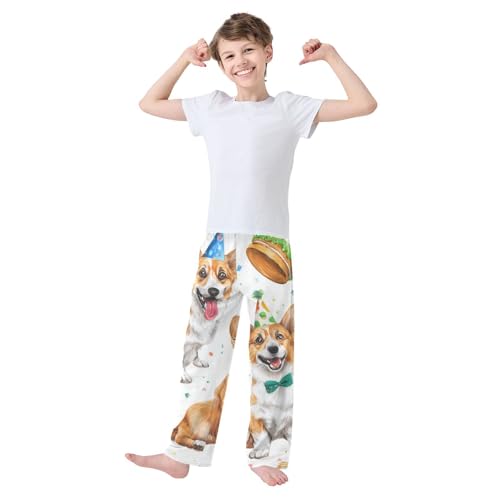 Corgi Dog and Birthday Cake Boys Long Pants Soft Trousers Elastic Waist Kids Lounge Bottoms with Pockets S-XL3