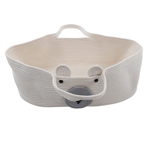 Baby Sleeping Basket, Cute Cartoon Bear Pattern Storage Wove Cotton Rope Sleeping Bassinet for Newborn Infants, Cotton Rope Storage Basket (Type 2)