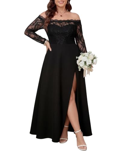 Chevibe Plus Size Lace Off Shoulder Maxi Dress...