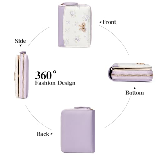 Image of GAEKEAO Small Wallet for Women RFID Blocking Vegan Leather Floral Ladies Purse Bifold Compact Card Holder with Zipper Pocket