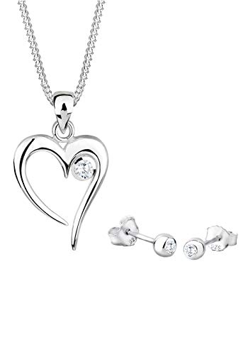 Preisvergleich Produktbild Elli Schmuckset Herz Solitär Zirkonia In Love 925 Sterling Silber