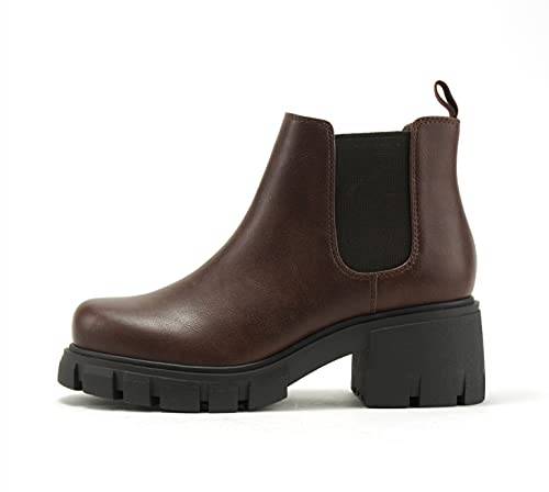 Image of Soda PIONEER ~ Women Lug Sole Mid Heel Chelsea Fashion Ankle Bootie w /Double Elastic Gore