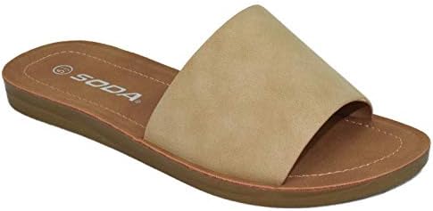 Soda Shoes Efron-S Women Flip Flops Basic Plain Slippers Slip On Sandals Slides Casual Peep Toe Beach, 9, Natural