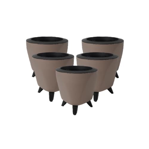 Image of Garden Art (Pack of 5 Indoor Outdoor Self Watering Planter Home Living Room Office Tabletop Decorative Plastic Flower Pot 5.1 Inch (Mocca, 5)
