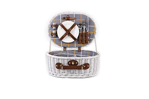 LA Chama Willow Picnic Basket for 2 Persons Sets, Cutlery Sets, White