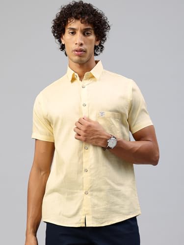 Image of Majestic Man Men Slim Fit Pure Cotton Solid Half Sleeve Casual Shirt
