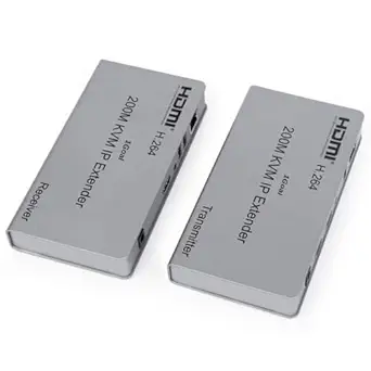 1Goal 200m KVM IP Extender, HDMI USB Extender RJ45 IP Network KVM Over IP Extender Over Cat5e Cat6 HDMI KVM Extender with Wide IR by TCP/IPm for PC HDTV Display.(Grey)