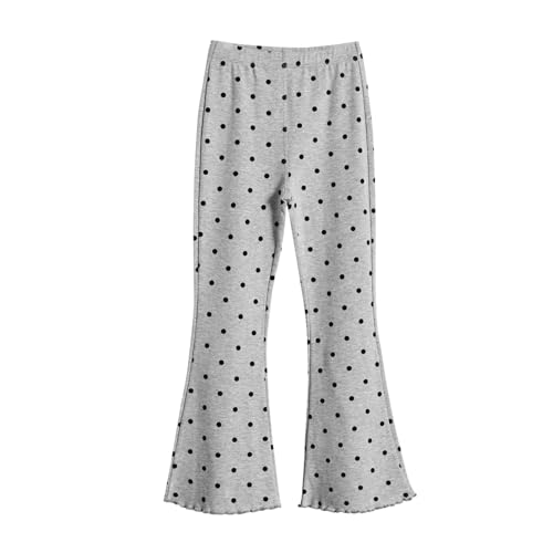 Kids Girls Polka Dots Bell Bottoms Skinny Elastic Waist Fit Slim Comfy Casual Flared Pants Toddler Soft Relaxed Trousers