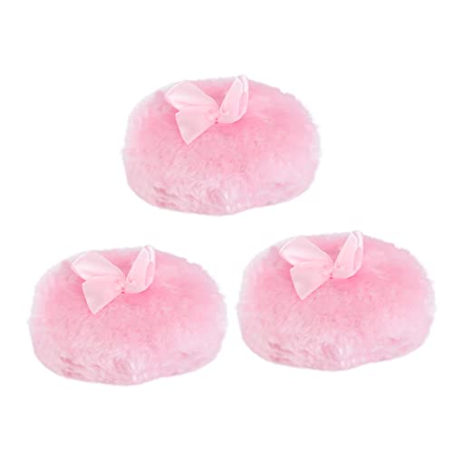 Vaguelly 3Pc Soft Plush Powder Puff for Women Gentle Powder Puff for Body Dusting Creative Bowknot Design for Travel Home Use Pink