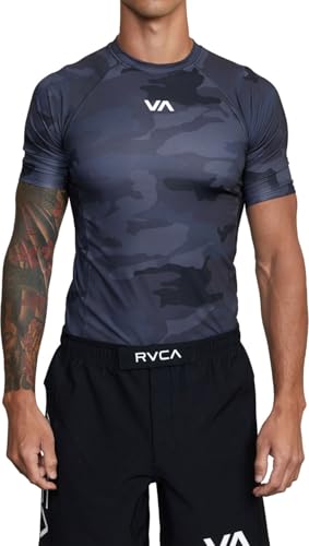 RVCA Mens Short Sleeve Surf Shirt - Sport Rashguard (Black Camo, Small)