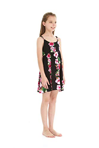Girl Hawaiian Classic Empire Dress with Elastic Strap in Pink White Hibiscus Vine3
