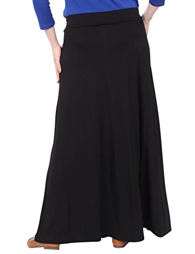 Kosher Casual Long Maxi Skirt with Fold Over Waist - Sleek A-Line Women3