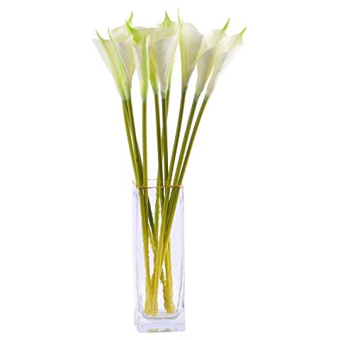 cn-Knight Artificial Calla Lily 10pcs 26 Inch Long Stem Arum Lily for Home Décor Centerpieces Wedding Bridal DIY Bouquet(White with Green apex) Cover