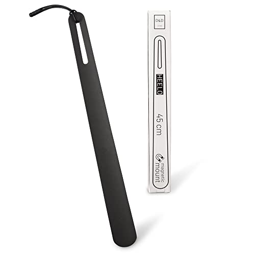 D&D Living® Design Schuhlöffel 45 cm extra stabil - Schuhanzieher aus Edelstahl mit Magnet oder Schlaufe zum Aufhängen | Metall lang (Schwarz glatt) Cover