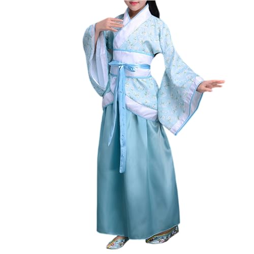 Générique Déguisement Fille 10 Ans,Hanfu Costume Traditionnel Chinois Pour Fille Ancien Costumes Accessoires Avec Jupe Midi Cosplay Kimono Japonais Enfants, Enfants Déguisements（Cyan,3-4Y）