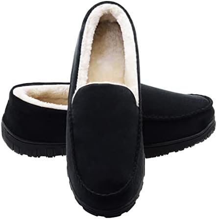 Men's Plush Micro Suede Moccasin Slippers Non-Skid House Shoes for Men Indoor/Outdoor Black 11 M US