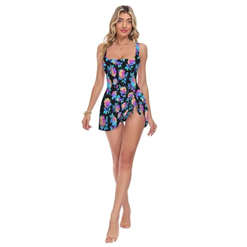 Maillot de bain une pièce Indiana Rose Fluo Noir à bretelles pour femme
