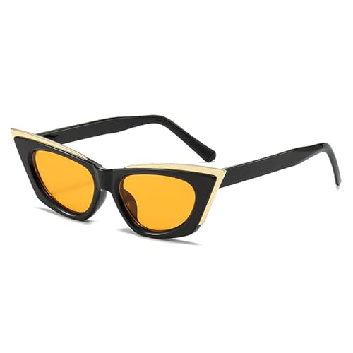 Lunettes de soleil œil de chat femme verres jaunes UV400 tendance noir orange