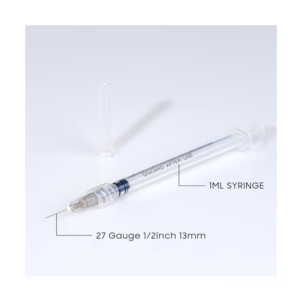 100-Pack-1ml-Syringe-with-27Gauge-12Inch-13mm-Needle-Luer-Lock-Disposable-Lab-Injection-Syringes-Individually-Wrapped 100-Pack-1ml-Syringe-with-27Gauge-12Inch-13mm-Needle-Luer-Lock-Disposable-Lab-Injection-Syringes-Individually-Wrapped
