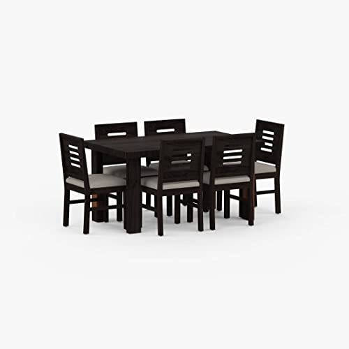 Image of SHRI MINTU'S ART Solid Sheesham Wood Dining Table 6 Seater | Six Seater Dinning Table with 6 Chairs for Home | Dining Room Sets for Kitchen & Restaurants | Chairs with Cushion | Walnut Finish