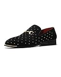 LCQL Mens Black and Gold Loafers Shoes Classic Oxford Modern Velvet Business Shoes Slip on Flat Moccasins Slippers Size 11
