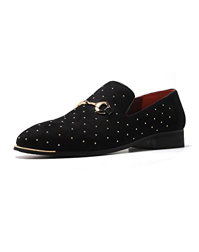 LCQL Men's Noble Suede Loafers Shoes Slip-on Dress Shoes with Gold Rivet Party Dancing Shoes Plus Size 7-12.5