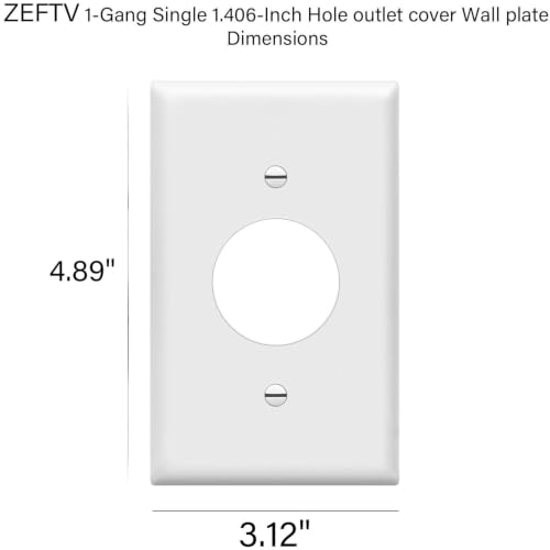 Image of ZEFTV Mid-Size Single Outlet Cover Wall Plates 1-Gang 4.89 inch x 3.12 inch Switch Outlet Electrical Cover Plate Unbreakable Thermoplastic Faceplate for Light Receptacle Outlet Switch, White (6 Pack)