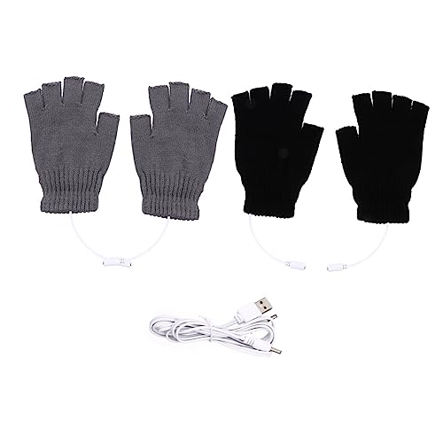 POPETPOP 2Pairs Heated Gloves Half Finger Thermal Hand Warmer Gloves for Winter for Writing Typing Gaming and Outdoor Activities