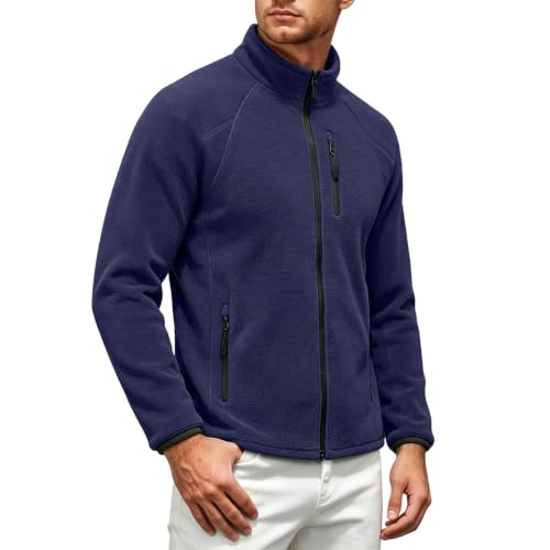Fleece Jacket for Men Stand Collar Full Zip Sweatshirt Zipper Pocket - image 2