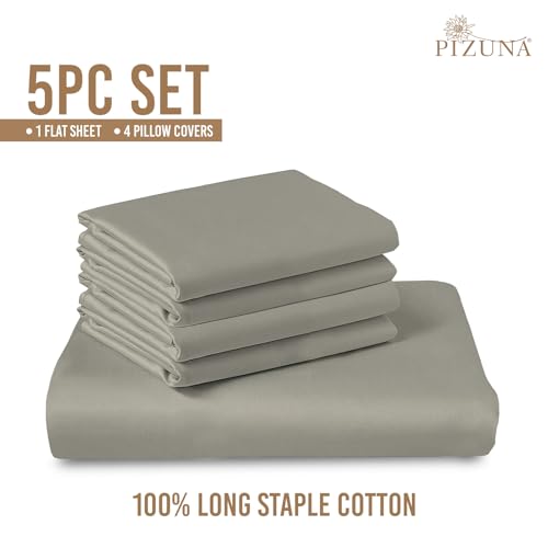 Image of Pizuna 100% Cotton Bedsheet Super King Size Silver, 800 Thread Count Long Staple Combed Cotton Flat Bedsheets 108x108 Inches with 4 Pillow Covers, Bed Sheet for Super King Size Bed