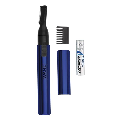Wahl Lithium Pen Detail Trimmer with Interchangeable Heads for Nose, Ear, Neckline, Eyebrow, & Other Detailing – Rinseable Blades for Hygienic Grooming & Easy Cleaning – Blue – Model 5643-400