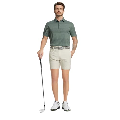 Rouen Golf Shirts for Men Dry Fit Short Sleeve Performance Moisture Wicking Casual Texture Heather Jacquard Mens Polo Shirts2