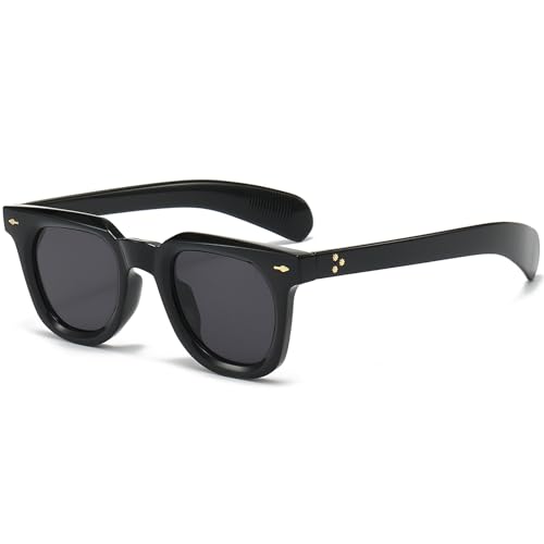 PORADAY Square Sunglasses for Women Men Trendy Thick Frame Sun Glasses Black Shades