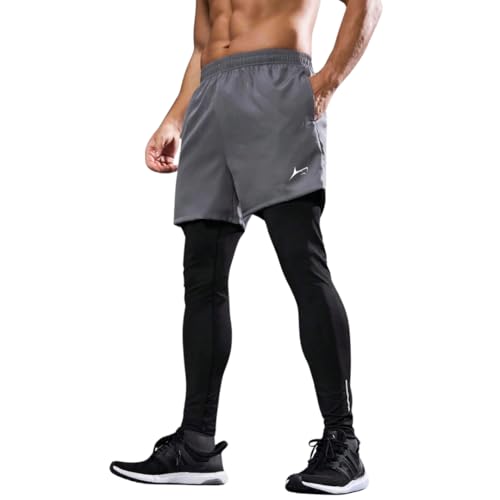 Image of PROSHARX 2 in 1 Active Dual Pants | Men's 2 in 1 Running Pants, Gym Workout Compression Pants for Men Training Athletic Pants