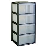 Wilko Storage Drawer Tower Unit, Plastic, Black, 38.5x39.5x81 cm, 4 Drawers