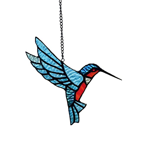 LymDin Hummingbird Suncatcher, Hummingbird Stained Glass Window Hangings, Bird Suncatchers for Windows, Handcrafted from Real Stained Glass, Home Decor Crafts