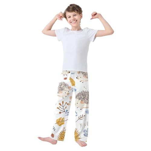 Hedgehog Maple Leaf Boys Long Pants Soft Trousers Elastic Waist Kids Lounge Bottoms with Pockets S-XL3