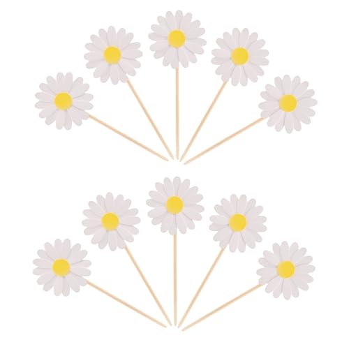 Ephlyn EPH-2022-145-W 24Pcs Daisy Cupcake Toppers Flower Cake Topper Decorations Daisy Cake Decorations Chrysanthemum Cupcake Toppers Spring Daisy Flower Cake Picks thumb #2