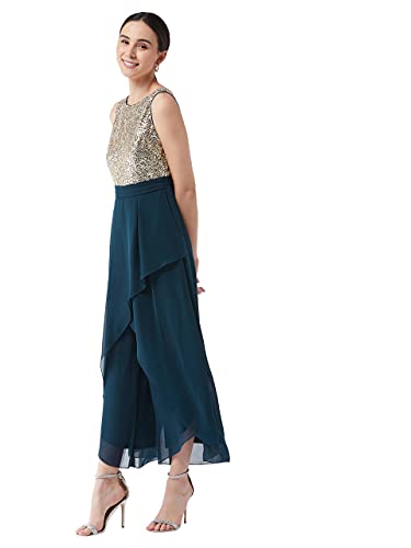 Image of Miss Chase Women's Off-White Solid Relaxed Fit Round Neck Sleeveless Regular Length Jumpsuit