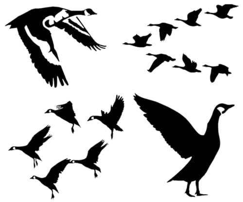 Image of Goose Decal 4 Pack: Detailed Goose Flying, Waterfowl Geese Flying V Formation, Canadian Geese Landing, Goose Flapping Wings (Black, Small ~3.5 inch)