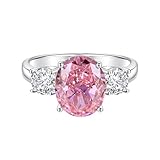 Musihy Anillos de promesa para ella, anillo de platino PT950 de oro blanco de 9K/14K/18K con forma ovalada de 9 x 11 mm, zafiro rosa creado en laboratorio y moissanita, Metal, Zafiro rosa creado en