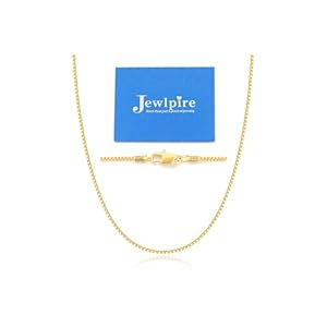 Jewlpire Italian 1.3mm Solid 14K Gold Over 925 Sterling Silver Chain Necklace for Women, Italian Box Chain Thin & Strong Women’s Chain Necklaces 14 16 18 20 22 24 26 Inches